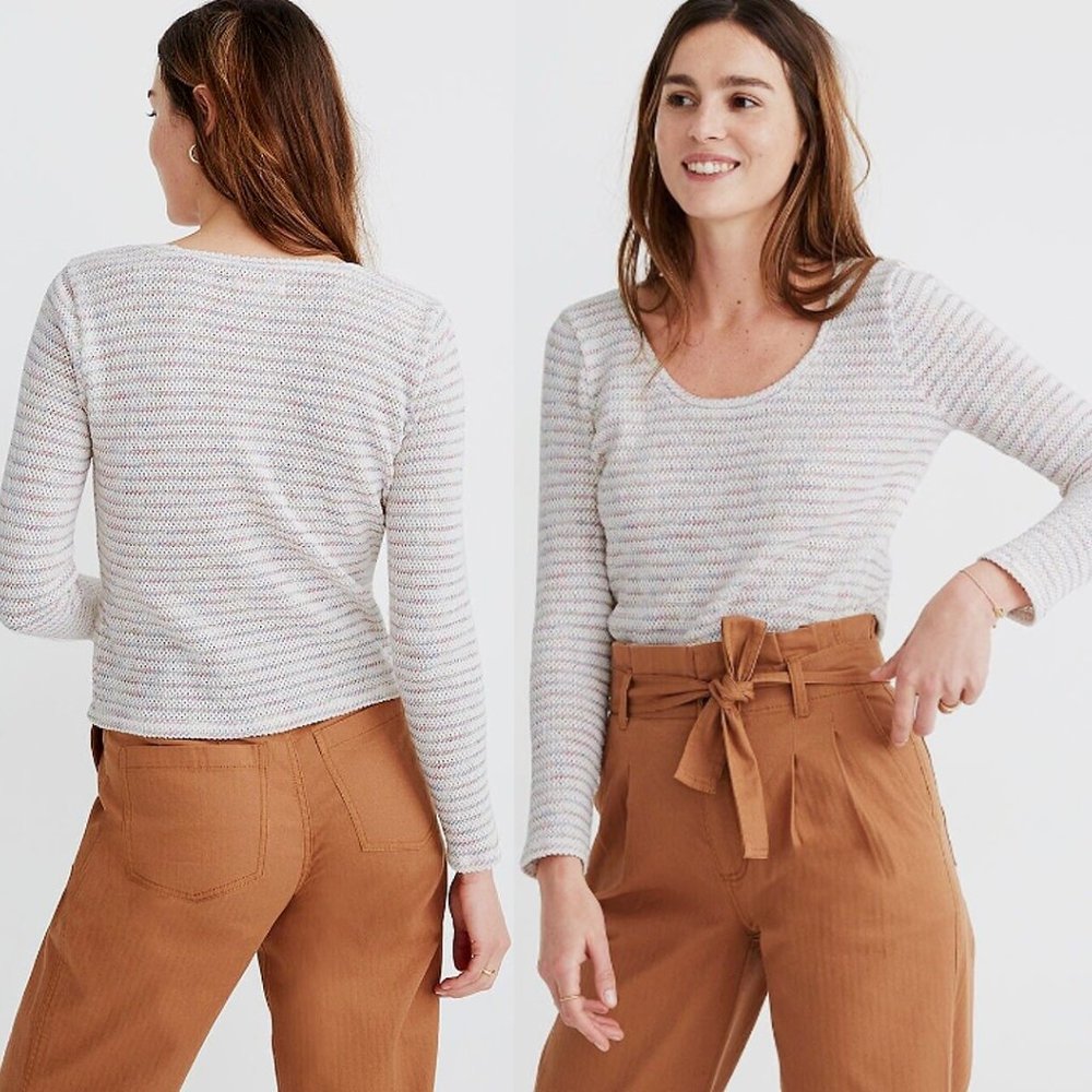 Madewell Women's Space-Dye Stripe Scoop Neck Pullover Sweater Knit Top Sz Medium